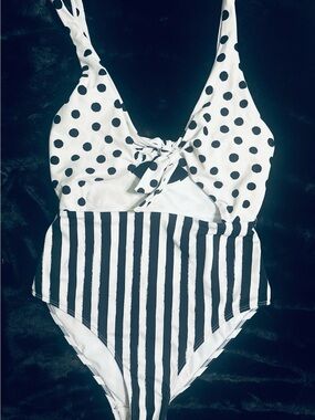 No Boundaries Black and White Polka Dot & Stripe One-Piece Swimsuit